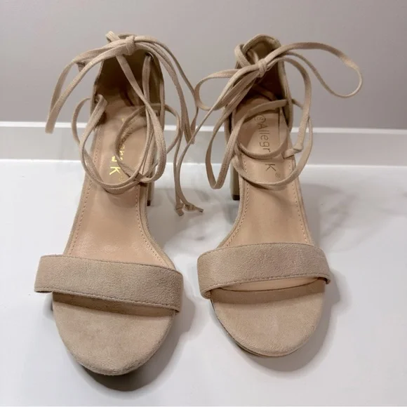 Allegra K Tie Up Strappy Heels Chunky Heel Nude Heels Size 8 Single Fron… - Picture 3 of 7